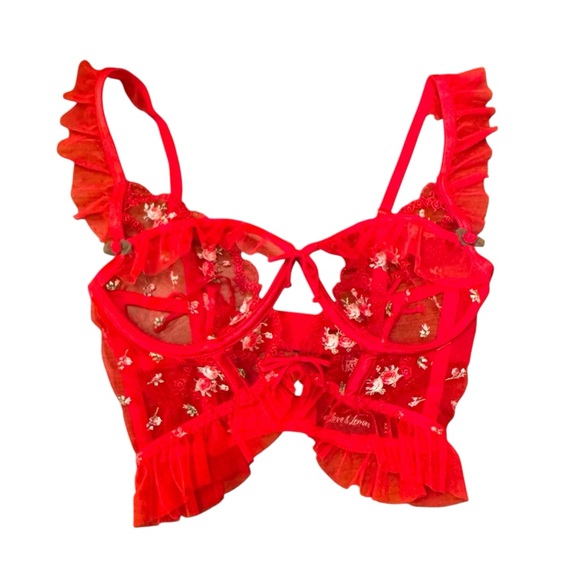 For Love & Lemons Red Lace & Mesh Underwire Bustier Bra SZ. XXS - Picture 3 of 16